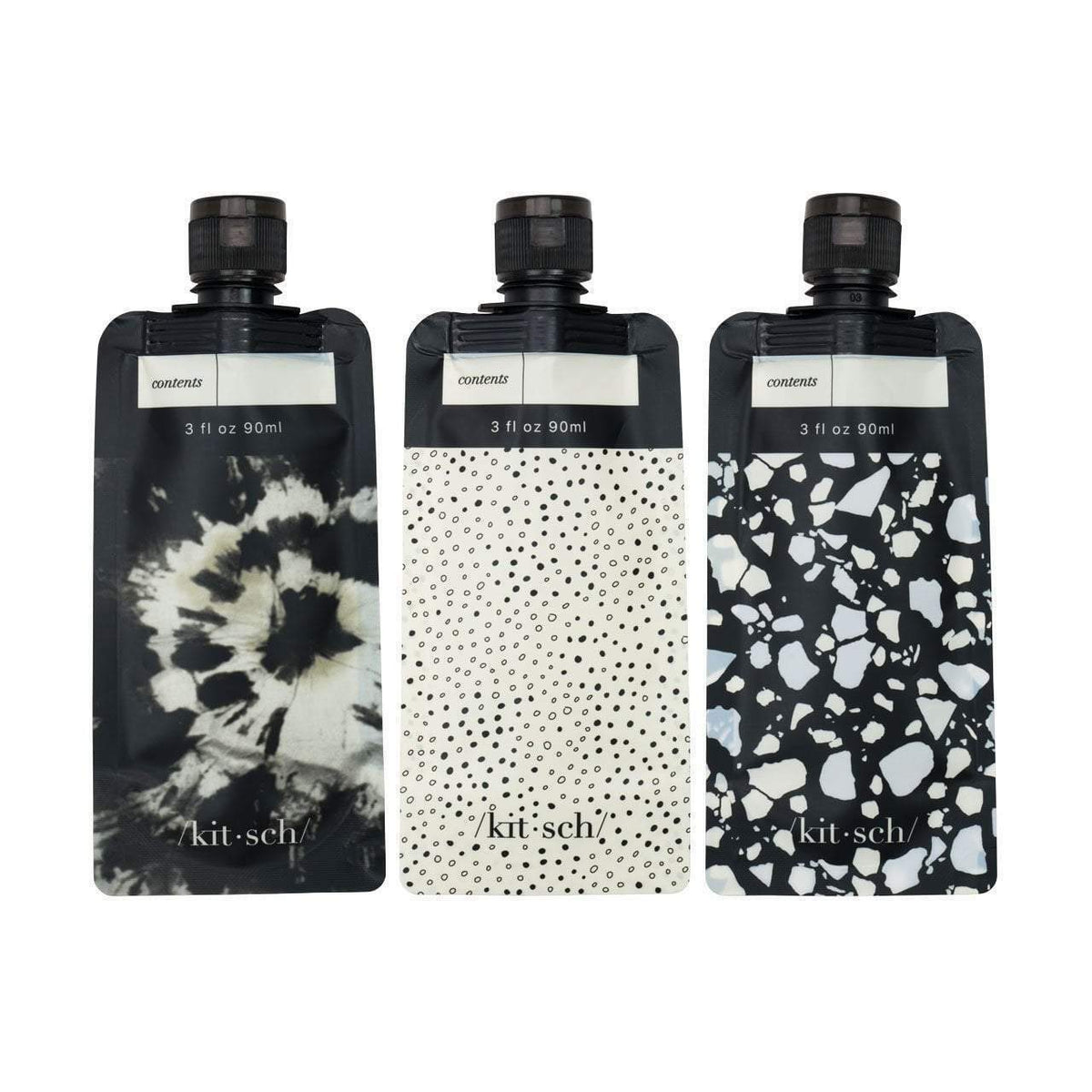 Refillable Travel Pouch 3pc Set - Black &amp; Ivory