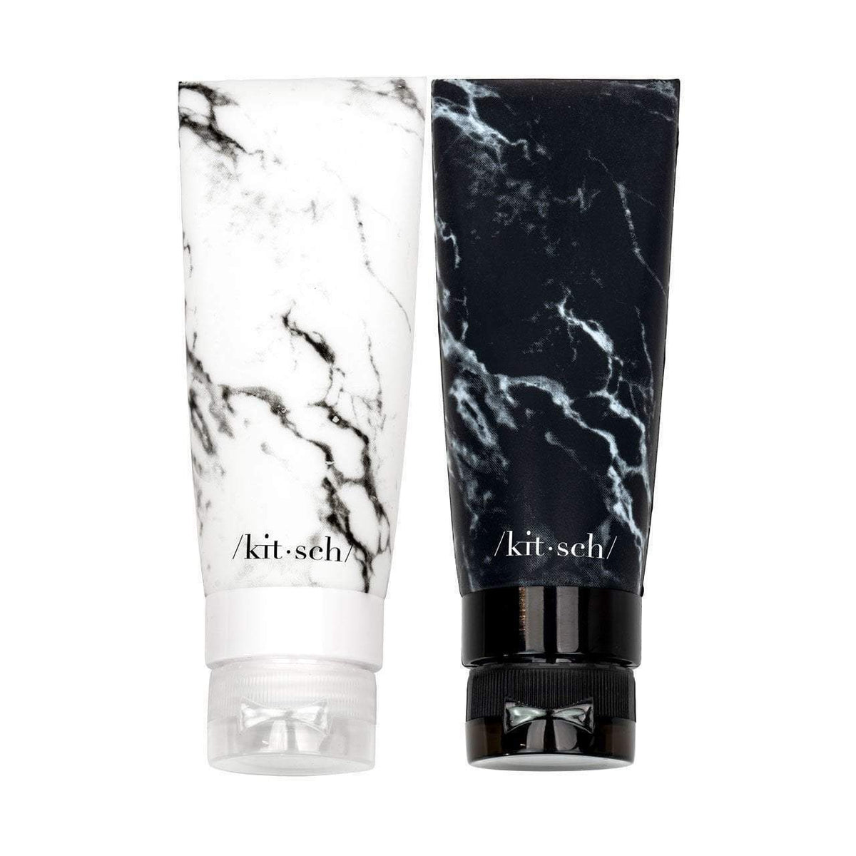 Refillable Silicone Bottle-2pc Black &amp; White Marble