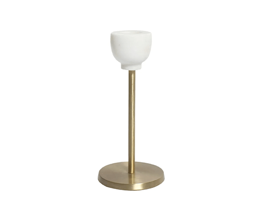 Marble &amp; Brass Candle Stick Holder 6&quot;